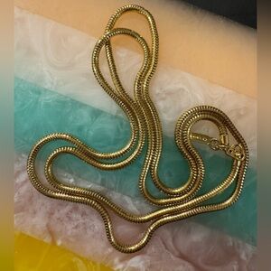 Vintage MONET Signed 3mm Gold Tone Snake Chain 34”